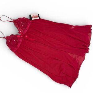 nwt French Affair Red Sheer Lace Babydoll Chemise with Sequin Detail M Medium